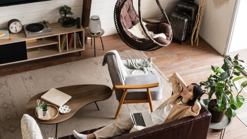 Person relaxing in a clean living room