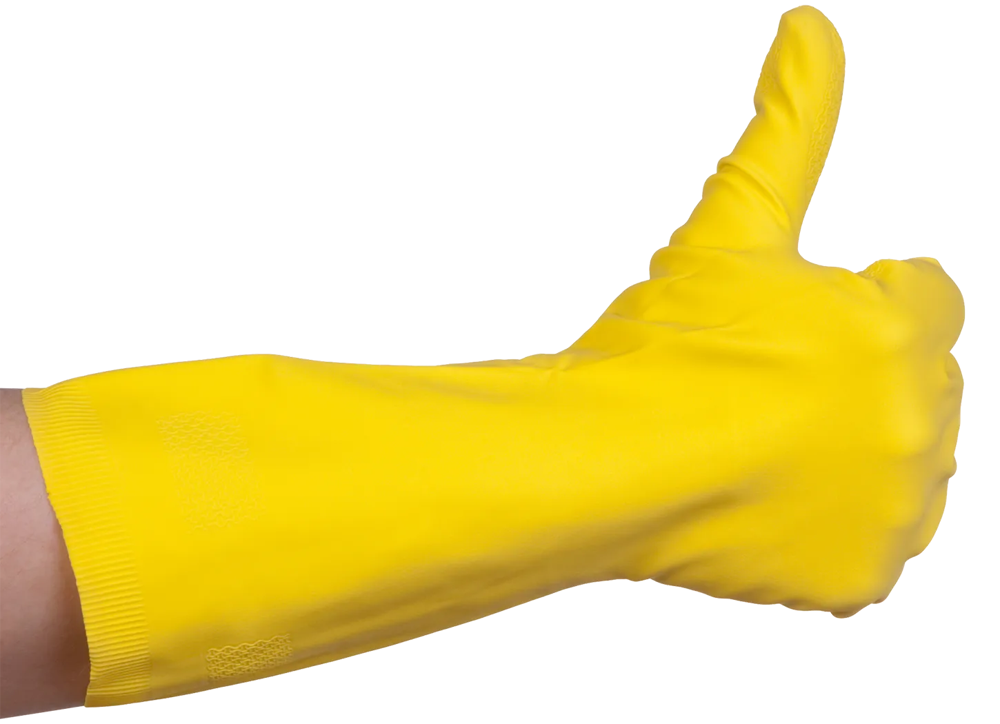 Large yellow glove with the thumbs up sign